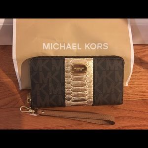 Michael Kors Center Stripe Brown/gold Wallet